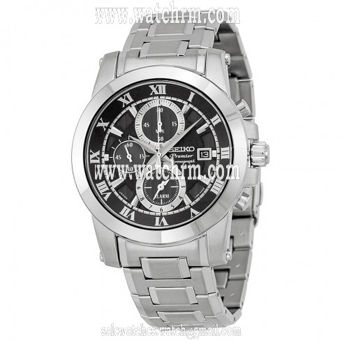 Seiko Premier Chronograph Black Dial Stainless Steel Men's Watch SNAF31
