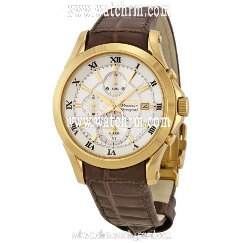 Seiko Premier Chronograph Silver Dial Brown Leather Men's Watch SNAF22P1