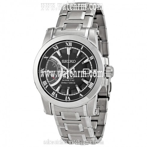 Seiko Premier Kinetic Black Dial Stainless Steel Bracelet Men's Watch SRG009