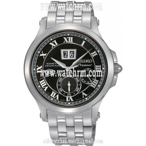 Seiko Premier Kinetic Black Dial Stainless Steel Men's Watch SNP041
