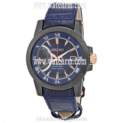 Seiko Premier Kinetic Blue Black Dial Blue Leather Men's Watch SRG012