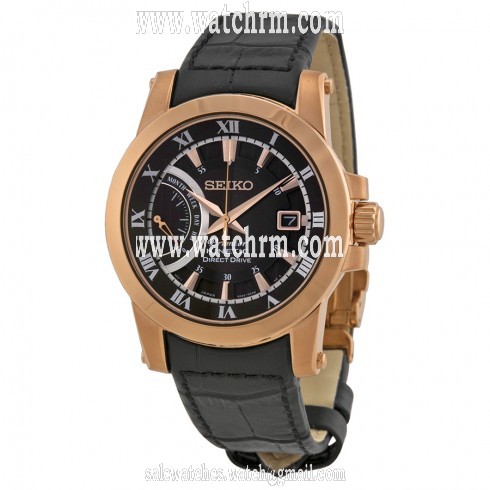 Seiko Premier Kinetic Brown Dial Black Leather Men's Watch SRG016P1