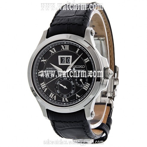 Seiko Premier Kinetic Perpetual Automatic GMT Black Dial Men's Watch SNP041P2