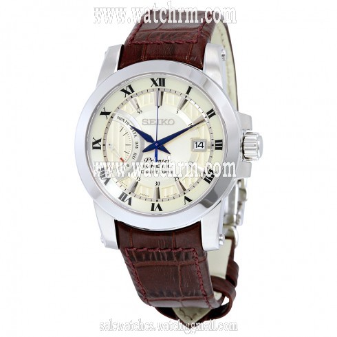 Seiko Premier Kinetic Silver Dial Brown Leather Men's Watch SRG013