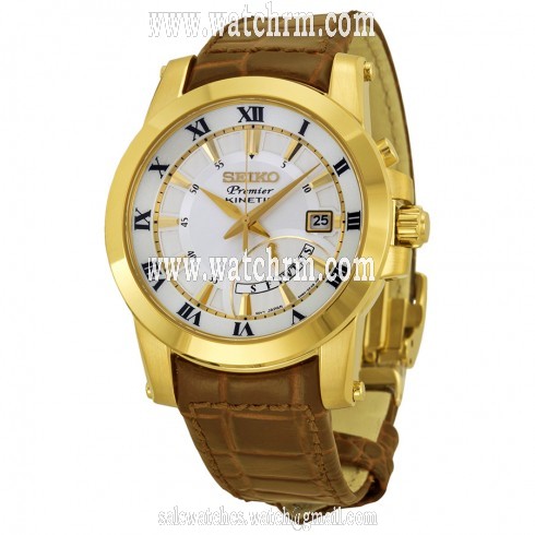 Seiko Premier Kinetic White Dial Black Leather Men's Watch SRN042P1