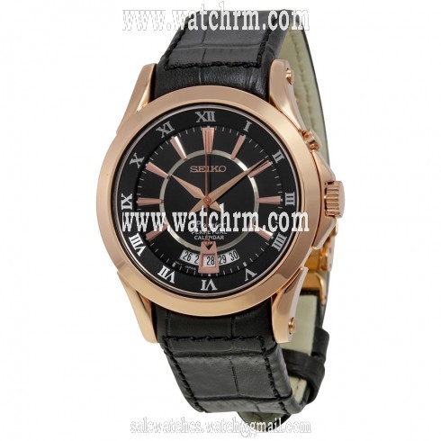 Seiko Premier Perpetual Calendar Black Dial Black Leather Men's Watch SNQ128
