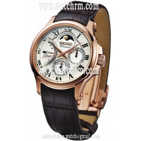 Seiko Premier Silver Dial Black Leather Band Men's Quartz Watch SRX008