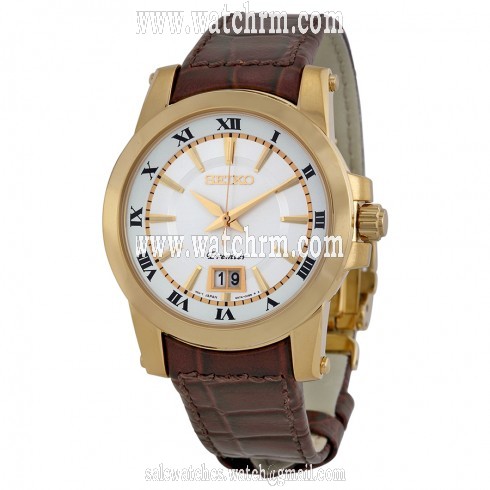 Seiko Premier Silver Dial Brown Leather Men's Watch SUR018