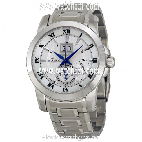 Seiko Premier Silver Dial Stainless Steel Kinetic Men's Watch SNP019