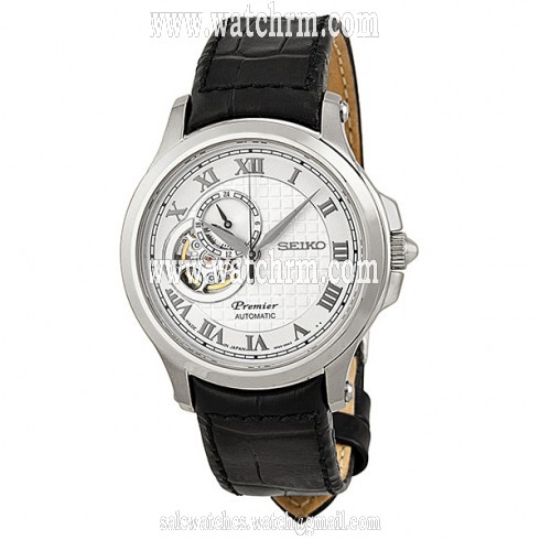 Seiko Premier White Dial Black Leather Men's Watch SSA027