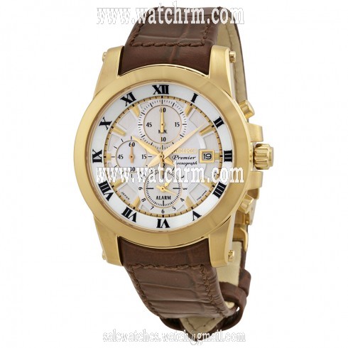 Seiko Premier White Dial Gold-tone Brown Leather Men's Watch SNAF30