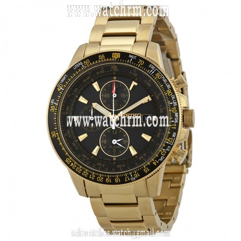 Seiko Prospex Solar Black Dial Gold Tone Stainless Steel Men's Watch SSC008