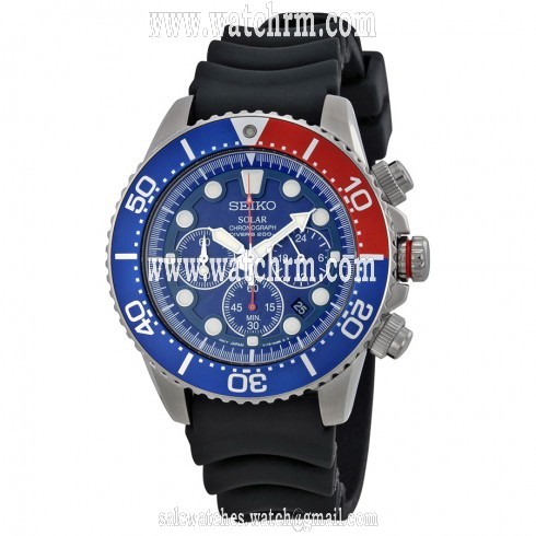 Seiko Prospex Solar Chronograph Blue Dial Black Rubber Men's Watch SSC031