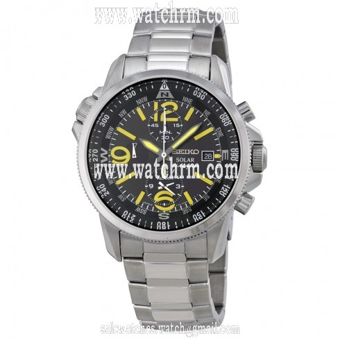 Seiko Prospex Solar Chronograph Dual Time Zone Black Dial Stainless Steel Men's Watch SSC093