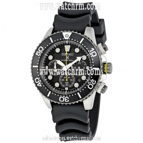 Seiko Solar Diver Black Dial Chronograph Rubber Strap Men's Watch SSC021