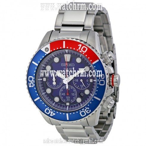 Seiko Prospex Solar Diver Blue Dial Chronograph GMT Men's Watch SSC019