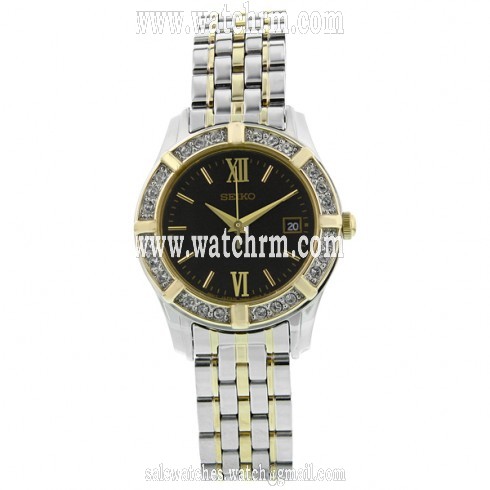 Seiko Quartz Crystal Bezel Black Dial Ladies Watch SXDE52