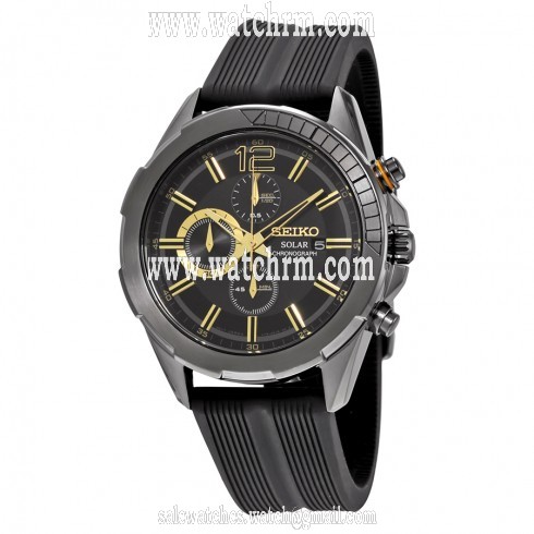 Seiko Recraft Solar Chronograph Black Dial Black Silicone Men's Watch SSC385
