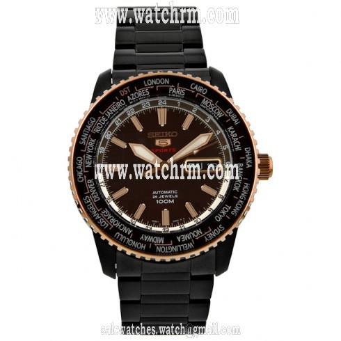 Seiko 5 Sports  Automatic World Time Brown Dial Men's Watch SRP132