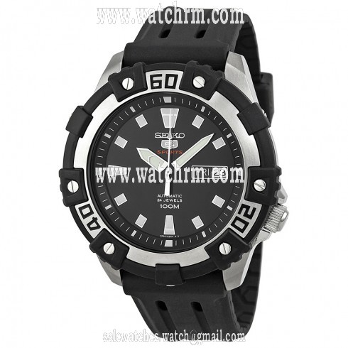 Seiko Series 5 Automatic Black Dial Black Rubber Men's Watch SRP475