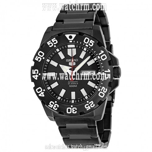 Seiko Series 5 Black Dial Black Ion-plated Men's Watch SRP489