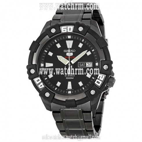 Seiko Series 5 Black Dial Black Ion-plated Men's Watch SRP477