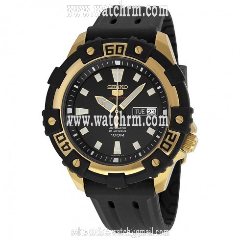 Seiko Series 5 Black Dial Black Rubber Men's Watch SRP478