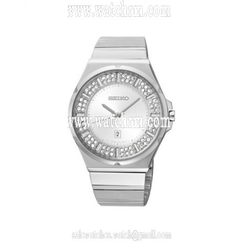 Seiko Silver Crystal-set Diial Stainless Steel Ladies Watch SXDF71