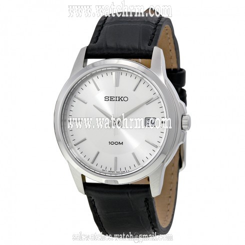 Seiko Silver Dial Black Leather Men's Watch SGEF49P2