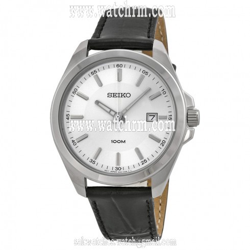 Seiko Silver Dial Black Leather Men's Watch SUR065