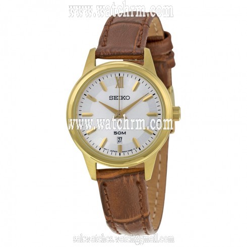 Seiko Silver Dial Brown Leather Ladies Watch SUR880