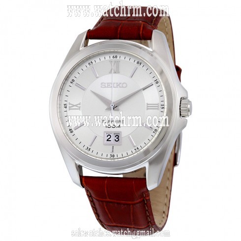 Seiko Silver Dial Brown Crocodile Leather Men's Watch SUR103