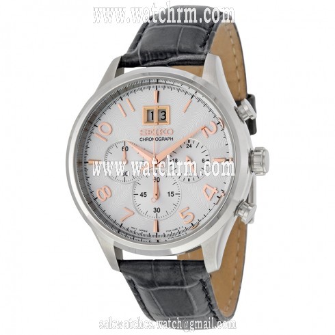 Seiko Silver Dial Chronograph Gray Leather Men's Watch SPC087