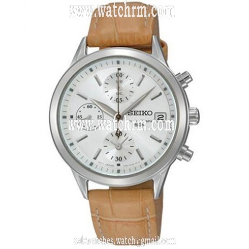 Seiko Silver Dial Chronograph Stainless Steel Tan Leather Men's Watch SNDY35P2