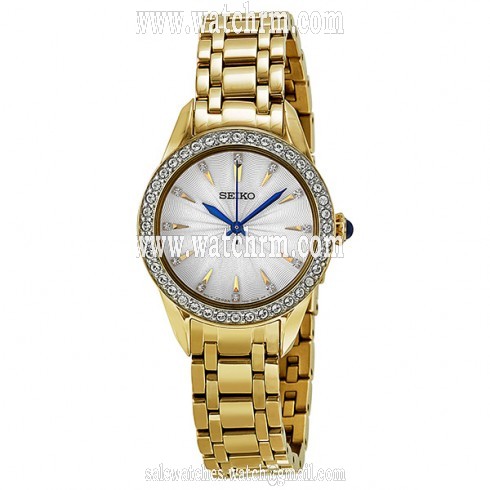 Seiko Silver Dial Gold-Tone Stainless Steel Crystals Ladies Watch SRZ386