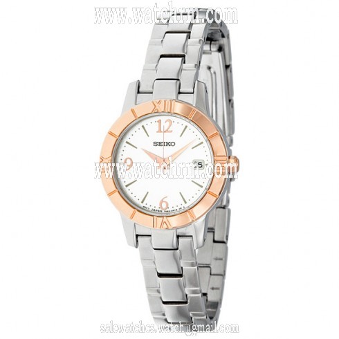 Seiko Silver Dial Rose Gold-tone Bezel Ladies Watch SXDE36