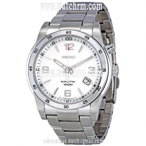 Seiko Silver Dial Stainless Steel Kinetic Men's Watch SKA499