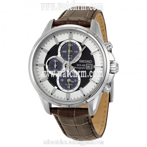 Seiko Solar Black and White Dial Black Leather Men's Watch SSC259