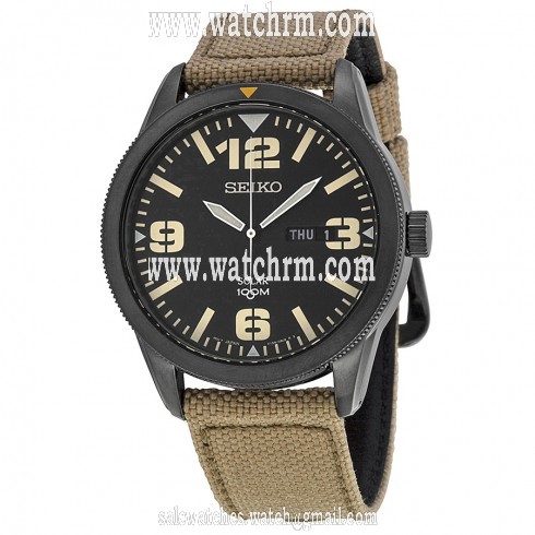 Seiko Solar Black Dial Beige Nylon Men's Watch SNE331
