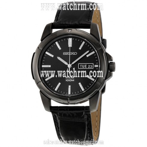 Seiko Solar Black Dial Black Leather Band Solar Men's Watch SNE097