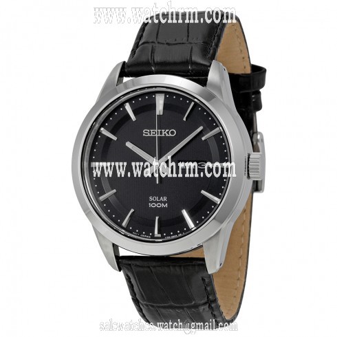 Seiko Solar Black Dial Black Leather Men's Watch SNE363P2