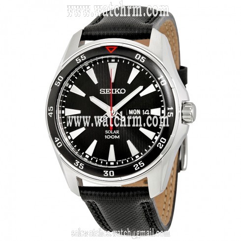 Seiko Solar Black Dial Black Leather Men's Watch SNE393P2