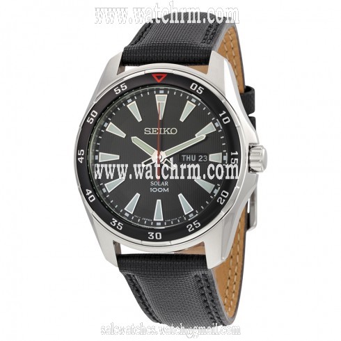 Seiko Solar Black Dial Black Leather Men's Watch SNE399