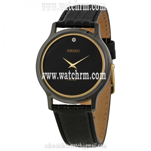 Seiko Solar Black Dial Black Leather Men's Watch SUP875