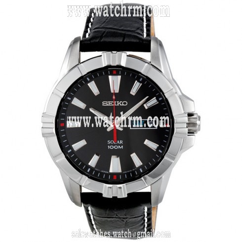 Seiko Solar Black Dial Black Leather Men's Watch SNE161P2