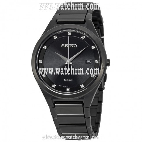 Seiko Solar Black Dial Black PVD Men's Watch SNE243