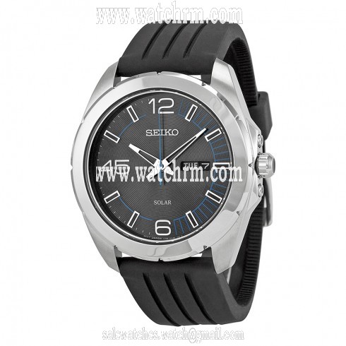 Seiko Solar Black Dial Black Rubber Strap Men's Watch SNE277