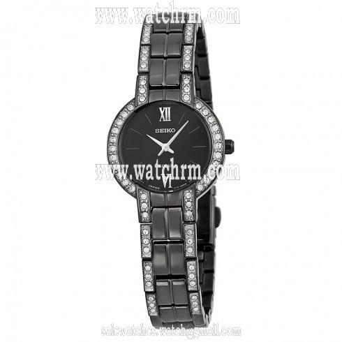 Seiko Solar Black Dial Black Stainless Steel With Diamonds Ladies Watch SUP201