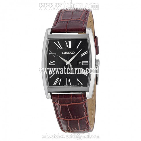Seiko Solar Black Dial Brown Leather Calfskin Men's Watch SUT889