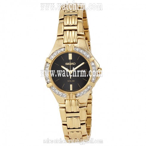 Seiko Solar Black Dial Gold Stainless Steel Ladies Watch SUT090
